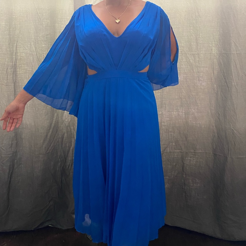 Royal blue pleated midi dress